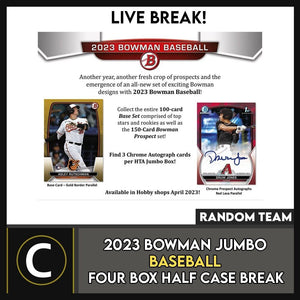 2023 BOWMAN JUMBO BASEBALL 4 BOX (HALF CASE) BREAK #A1739 - RANDOM TEAMS