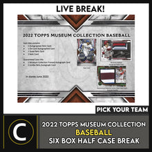 Load image into Gallery viewer, 2022 TOPPS MUSEUM COLLECTION BASEBALL 6 BOX BREAK #A1505 - PICK YOUR TEAM