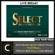 Load image into Gallery viewer, 2022 PANINI SELECT DRAFT PICKS FOOTBALL 12 BOX BREAK #F1032 - PICK YOUR TEAM