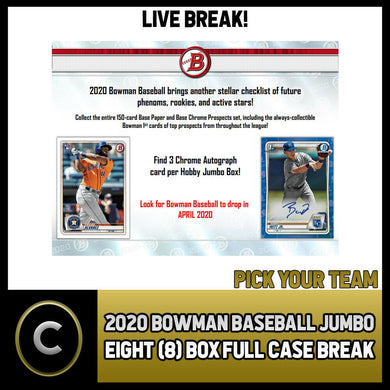 2020 BOWMAN JUMBO BASEBALL 8 BOX (FULL CASE) BREAK #A824 - PICK YOUR TEAM