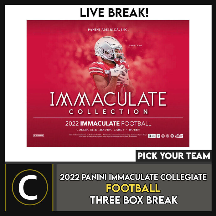 2022 PANINI IMMACULATE COLLEGIATE FOOTBALL 3 BOX BREAK #F1015 - PICK YOUR TEAM