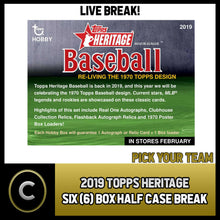 Load image into Gallery viewer, 2019 TOPPS HERITAGE BASEBALL - 6 BOX (HALF CASE) BREAK #A750 - PICK YOUR TEAM