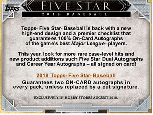 2018 Topps Five Star Baseball Sealed Hobby Box - Free Shipping