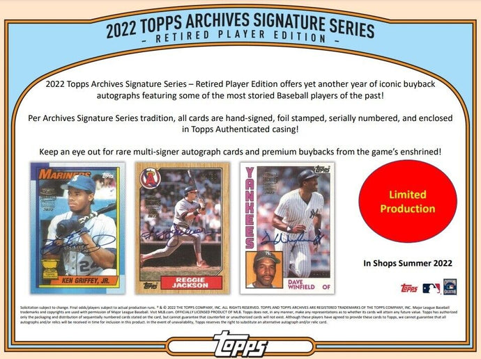 2022 Topps Archives Signature Series Retired Sealed Hobby Box - Free Shipping