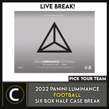 Load image into Gallery viewer, 2022 PANINI LUMINANCE FOOTBALL 6 BOX (HALF CASE)  BREAK #F1002 - PICK YOUR TEAM