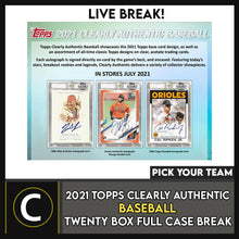 Load image into Gallery viewer, 2021 TOPPS CLEARLY AUTHENTIC 20 BOX (FULL CASE) BREAK #A1184 - PICK YOUR TEAM
