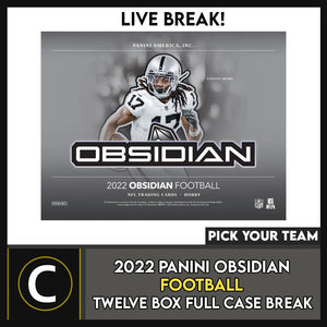 2022 PANINI OBSIDIAN FOOTBALL 12 BOX (FULL CASE) BREAK #F1126 - PICK YOUR TEAM