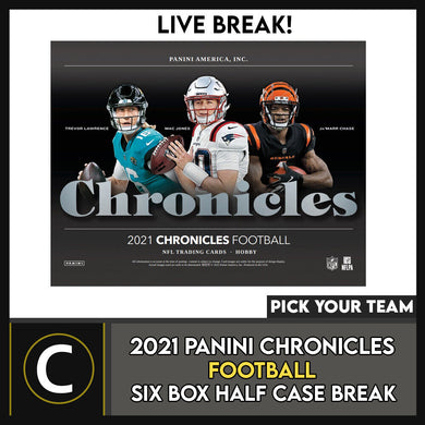 2021 PANINI CHRONICLES FOOTBALL 6 BOX (HALF CASE) BREAK #F955 - PICK YOUR TEAM