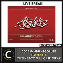Load image into Gallery viewer, 2022 PANINI ABSOLUTE FOOTBALL 12 BOX (FULL CASE) BREAK #F1044 - PICK YOUR TEAM