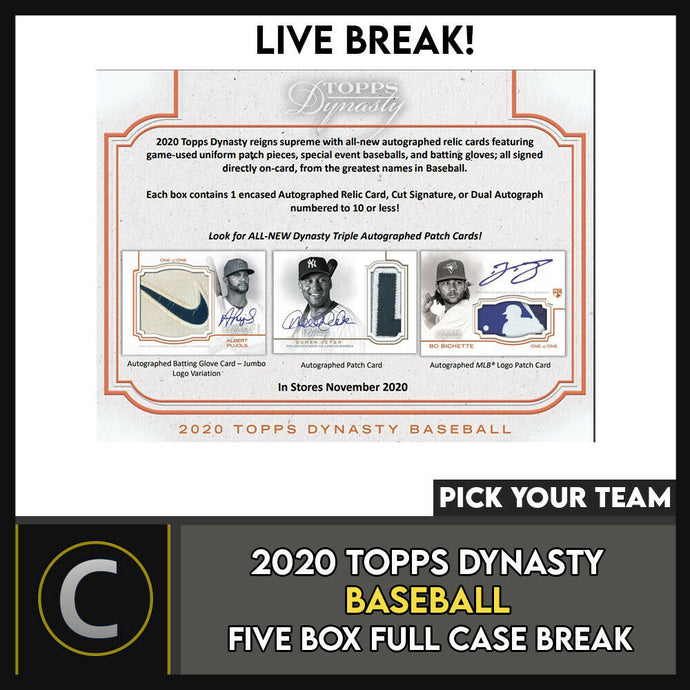 2020 TOPPS DYNASTY BASEBALL 5 BOX (FULL CASE) BREAK #A1033 - PICK YOUR TEAM