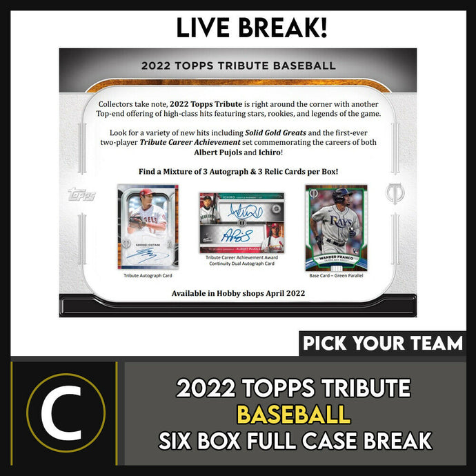2022 TOPPS TRIBUTE BASEBALL 6 BOX (FULL CASE) BREAK #A1431 - PICK YOUR TEAM