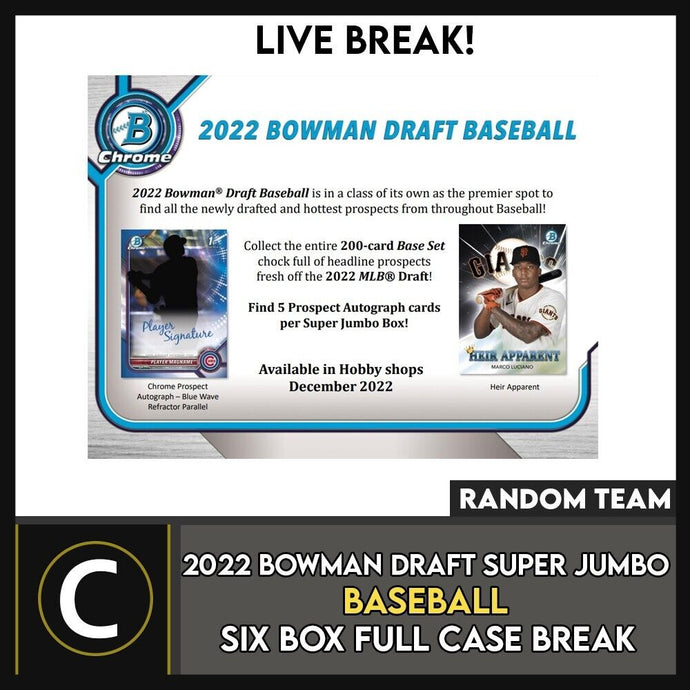 2022 BOWMAN DRAFT SUPER JUMBO BASEBALL 6 BOX CASE BREAK #A1625 - RANDOM TEAMS