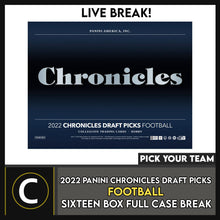 Load image into Gallery viewer, 2022 CHRONICLES DRAFT PICKS FOOTBALL 16 BOX CASE BREAK #F949 - PICK YOUR TEAM