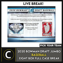 Load image into Gallery viewer, 2020 BOWMAN DRAFT JUMBO BASEBALL 8 BOX FULL CASE BREAK #A1062 - PICK YOUR TEAM