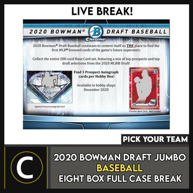 2020 BOWMAN DRAFT JUMBO BASEBALL 8 BOX FULL CASE BREAK #A1062 - PICK YOUR TEAM