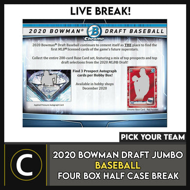 2020 BOWMAN DRAFT JUMBO BASEBALL 4 BOX (HALF CASE) BREAK #A1061 - PICK YOUR TEAM