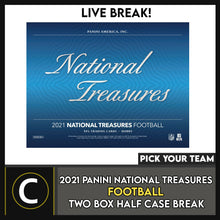 Load image into Gallery viewer, 2021 NATIONAL TREASURES FOOTBALL 2 BOX HALF CASE BREAK #F912 - PICK YOUR TEAM