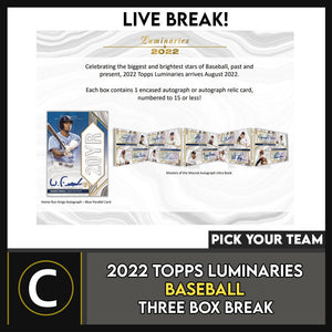 2022 TOPPS LUMINARIES BASEBALL 3 BOX BREAK #A1542 - PICK YOUR TEAM