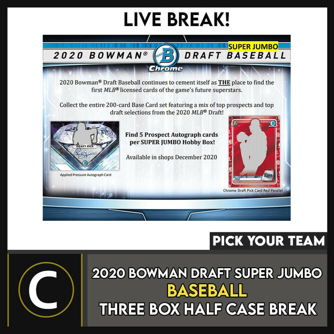 2020 BOWMAN DRAFT SUPER JUMBO BASEBALL 3 BOX BREAK #A1079 - PICK YOUR TEAM