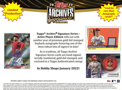 2022 Topps Archives Signature Series Active Baseball Hobby Box - Free Shipping