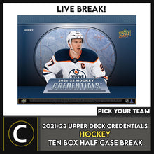 Load image into Gallery viewer, 2021-22 UPPER DECK CREDENTIALS HOCKEY 10 BOX BREAK #H1513 - PICK YOUR TEAM