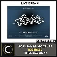 Load image into Gallery viewer, 2022 PANINI ABSOLUTE BASEBALL 3 BOX BREAK #A1487 - PICK YOUR TEAM