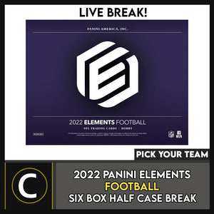 2022 PANINI ELEMENTS FOOTBALL 6 BOX (HALF CASE)  BREAK #F1005 - PICK YOUR TEAM
