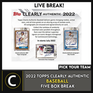 2022 TOPPS CLEARLY AUTHENTIC BASEBALL 5 BOX BREAK #A1668 - PICK YOUR TEAM