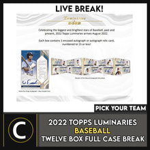 Load image into Gallery viewer, 2022 TOPPS LUMINARIES BASEBALL 12 BOX (FULL CASE) BREAK #A1540 - PICK YOUR TEAM