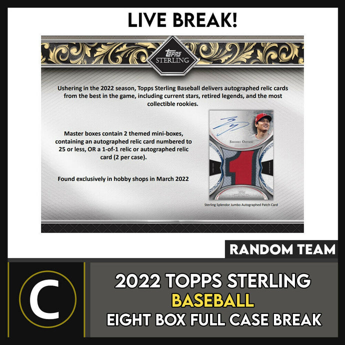 2022 TOPPS STERLING BASEBALL 8 BOX (FULL CASE) BREAK #A1396 - RANDOM TEAMS