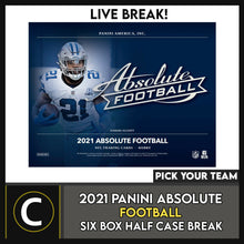 Load image into Gallery viewer, 2021 PANINI ABSOLUTE FOOTBALL 6 BOX (FULL CASE) BREAK #F808 - PICK YOUR TEAM