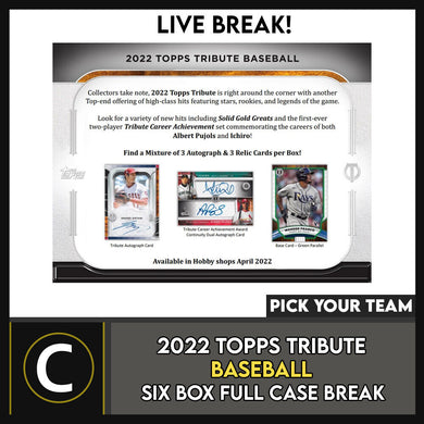 2022 TOPPS TRIBUTE BASEBALL 6 BOX (FULL CASE) BREAK #A1655 - PICK YOUR TEAM