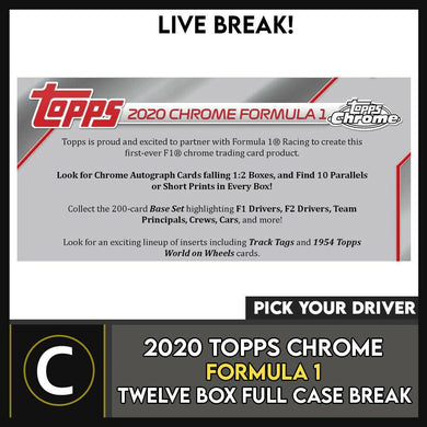 2020 TOPPS CHROME FORMULA 1 RACING 12 BOX CASE BREAK #N013 - PICK YOUR DRIVER