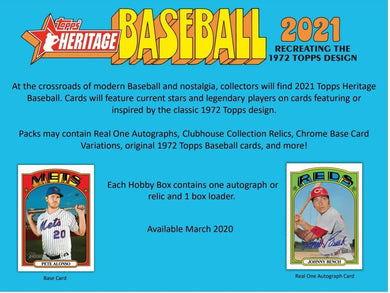 2021 Topps Heritage Baseball Sealed Hobby Box - Free Shipping