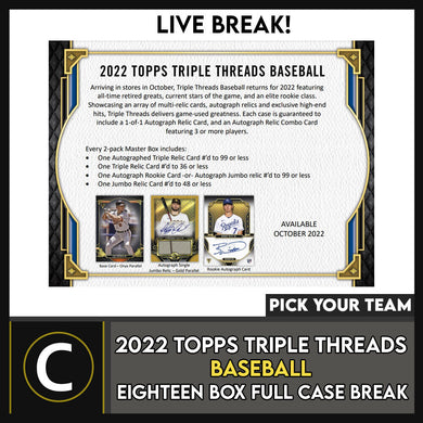 2022 TOPPS TRIPLE THREADS BASEBALL 18 BOX CASE BREAK #A1627 - PICK YOUR TEAM