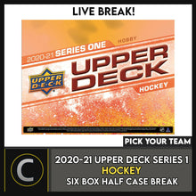 Load image into Gallery viewer, 2020-21 UPPER DECK SERIES 1 - 6 BOX (HALF CASE) BREAK #H1027 - PICK YOUR TEAM -