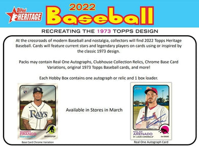2022 Topps Heritage Baseball Sealed Hobby Box - Free Shipping