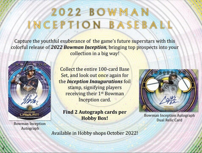 2022 Bowman Inception Baseball Hobby Box - Free Shipping