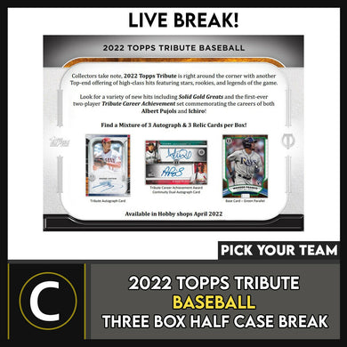 2022 TOPPS TRIBUTE BASEBALL 3 BOX (HALF CASE) BREAK #A1432 - PICK YOUR TEAM