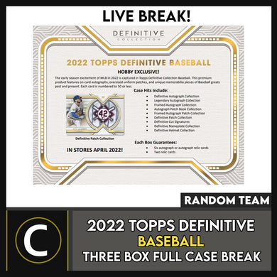 2022 TOPPS DEFINITIVE BASEBALL 3 BOX (FULL CASE) BREAK #A1466 - RANDOM TEAM