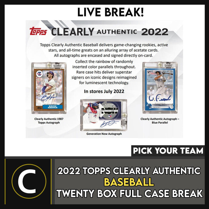 2022 TOPPS CLEARLY AUTHENTIC BASEBALL 20 BOX CASE BREAK #A1499 - PICK YOUR TEAM