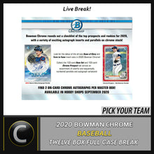Load image into Gallery viewer, 2020 BOWMAN CHROME BASEBALL 12 BOX (FULL CASE) BREAK #A816 - PICK YOUR TEAM