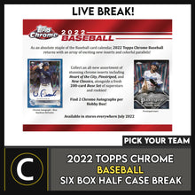 Load image into Gallery viewer, 2022 TOPPS CHROME BASEBALL 6 BOX (HALF CASE) BREAK #A1517 - PICK YOUR TEAM