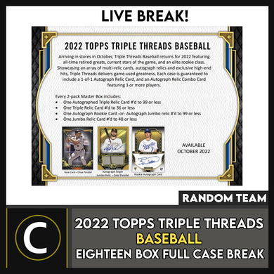 2022 TOPPS TRIPLE THREADS BASEBALL 18 BOX FULL CASE BREAK #A1601 - RANDOM TEAMS